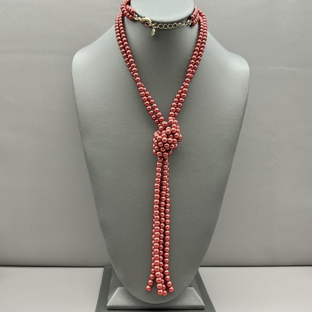 Charter Club Necklace Red Beaded Lariat Tassel Statement Womens Jewelry 28"